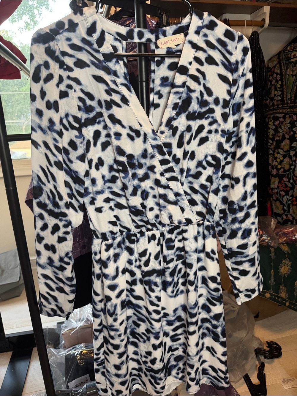Eight Sixty White and Navy Animal Print Midi Dress